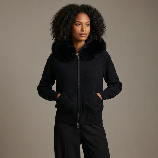 fox collar zip hoodie